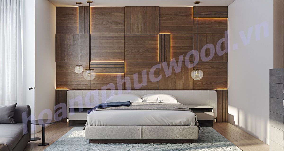 12 mẫu trang trí ốp vách gỗ đầu giường cho phòng ngủ đẹp, hiện đại