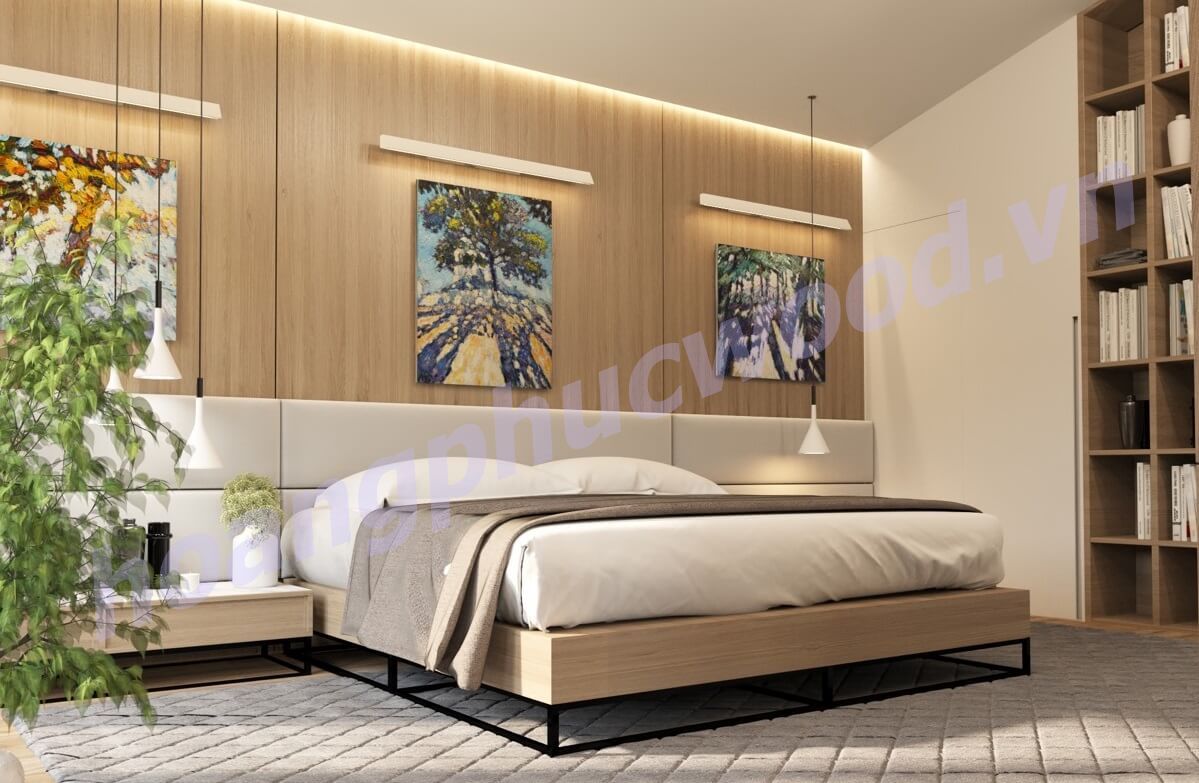 12 mẫu trang trí ốp vách gỗ đầu giường cho phòng ngủ đẹp, hiện đại