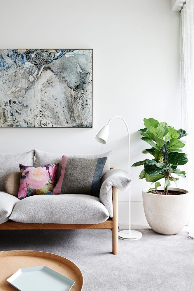 Living Room With Plant Natural Wooden